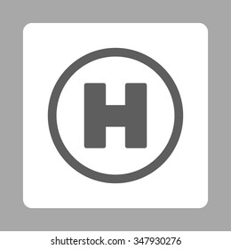 Helicopter Landing vector icon. Style is flat rounded square button, dark gray and white colors, silver background.