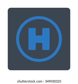 Helicopter Landing vector icon. Style is flat rounded square button, smooth blue colors, white background.