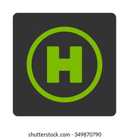 Helicopter Landing vector icon. Style is flat rounded square button, eco green and gray colors, white background.