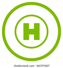 Helicopter Landing vector icon. Style is flat circled symbol, eco green color, rounded angles, white background.