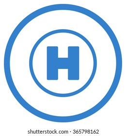 Helicopter Landing vector icon. Style is flat circled symbol, cobalt color, rounded angles, white background.