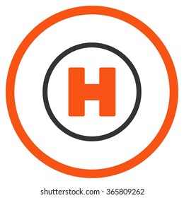 Helicopter Landing vector icon. Style is bicolor flat circled symbol, orange and gray colors, rounded angles, white background.