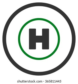 Helicopter Landing vector icon. Style is bicolor flat circled symbol, green and gray colors, rounded angles, white background.