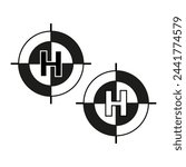 Helicopter landing zone icon. Aerial transportation symbol. Crosshair target design. Aviation graphic element. Vector illustration. EPS 10.