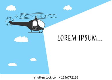 Helicopter Light From The Searchlight. Space For Text, Banner, Or Poster. Vector Illustration.