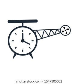 Helicopter like a clock.Time flies. . Vector linear icon on a white background.