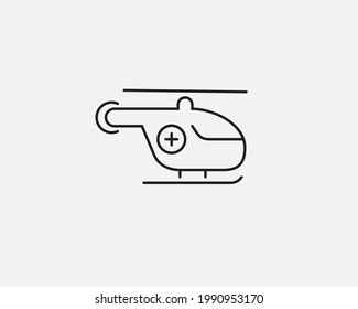 Helicopter line art icon. Emergency vehicle. Emergency helicopter outline symbol isolated on white background. Simple outline flat style design. Vector graphic illustration.