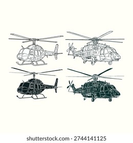 helicopter line art illustration set