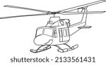 Helicopter line art vector black white empty transparent background