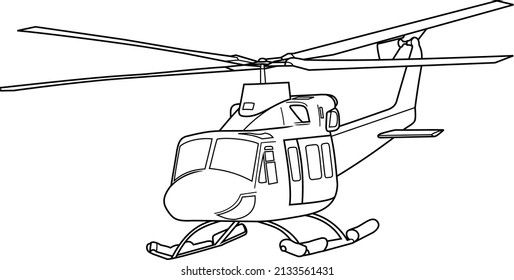 Helicopter line art vector black white empty transparent background