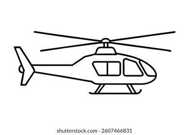 A helicopter line art vector illustration on white background