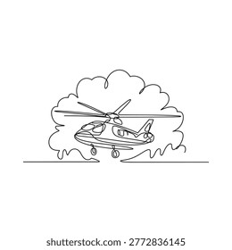 helicopter line drawing with cloud and ground
