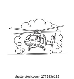 helicopter line drawing with clouds and ground