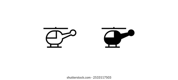 Linha de helicóptero e conjunto de ícones planos, traço editável isolado em branco, ilustração vetorial linear, estilo de design de logotipo de símbolo