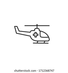 Helicopter line icon. Emergency vehicle. First aid. Simple outline style design. Vector illustration. 