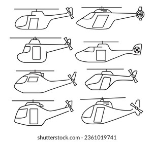 Helicopter line icon. Linear style pictogram.Thin line copter symbol.Outline chopper icon.Simple design.Air transport.Isolated on white background.