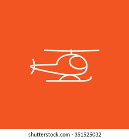 Icono de línea de helicóptero para web, móvil e infografía. Icono blanco vector aislado en fondo rojo.