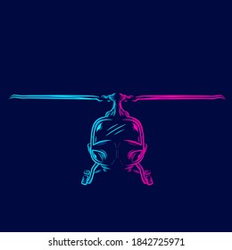 Helicopter line pop art portrait colorful design with dark background. Abstract vector illustration.