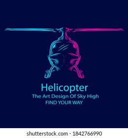 Helicopter logo line pop art portrait colorful design with dark background. Abstract vector illustration.