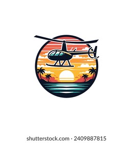 HELICOPTER LOGO VECTOR IN BLACK, ORANGE, RED, BLUE AND WHITE WITH WHITE BACKGROUND