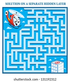 Helicopter Maze Game (help the lost helicopter find the right way home to the helipad on the hospital roof) - Maze puzzle with solution