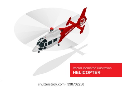 Helicopter Medical Evacuation. Air Medical Service. Flat 3d Isometric Illustration. For Infographics And Design 