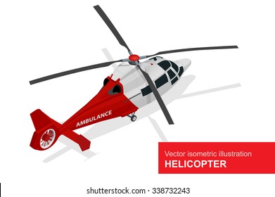 Helicopter Medical evacuation. Flat 3d isometric illustration. For infographics and design 