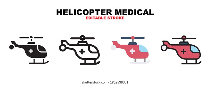 Helicopter Medical icon set with different styles. Icons designed in filled, outline, flat, glyph and line colored. Editable stroke and pixel perfect. Can be used for web, mobile, ui and more.