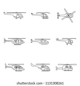 Helicopter military aircraft chopper icons set. Outline illustration of 9 helicopter military aircraft chopper vector icons for web