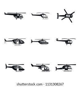 Helicopter military aircraft chopper icons set. Simple illustration of 9 helicopter military aircraft chopper vector icons for web