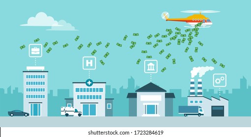 Helicopter money policy as response to covid-19 public health crisis: helicopter distributing currency to prevent economic depression