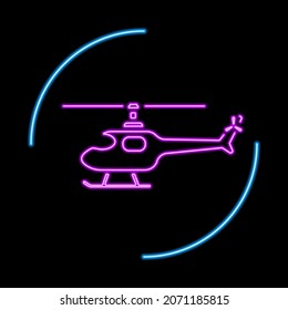 Helicopter neon sign, modern glowing banner design, colorful modern design trends on black background. Vector illustration.