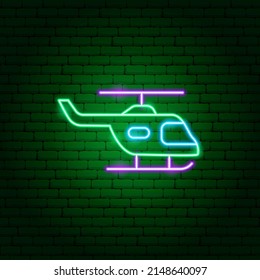 Signo de neón de helicóptero. Ilustración vectorial de la promoción del helicóptero.