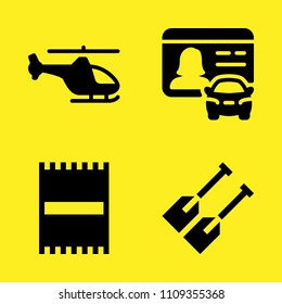 helicopter, oars, beach towel and driver license vector icon set. Sample icons set for web and graphic design