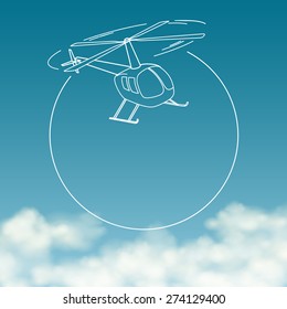 Helicopter on background of cloudy sky with space for text 