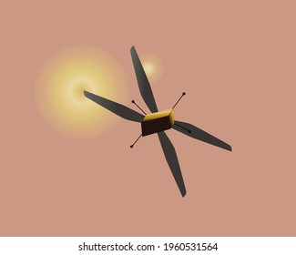 Helicopter on Mars view in the sky from the ground