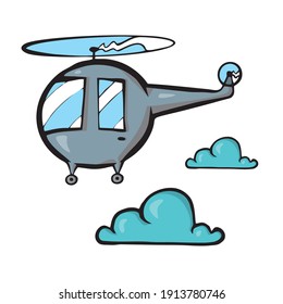 Helicopter on white background Cute Cartoon transport. Vector illustration