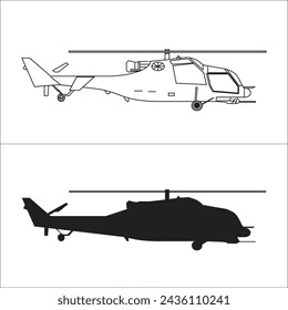 Helicopter on white background. side view. colored and black. Vector and illustration