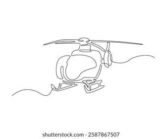 Helicopter one line drawing illustration. Military helicopter monoline design.  