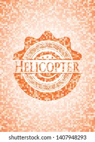 Helicopter orange tile background illustration. Square geometric mosaic seamless pattern with emblem inside.