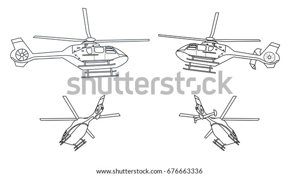 Vektor Stok Helicopter Outline Black White Coloring Tanpa Royalti 676663336