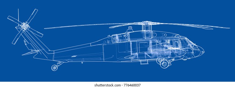 Helicopter Outline. Military Equipment. Vector EPS10 Format, Rendering Of 3d