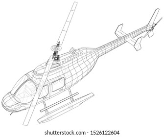 Helicopter in outline style. Created wireframe illustration of 3d.