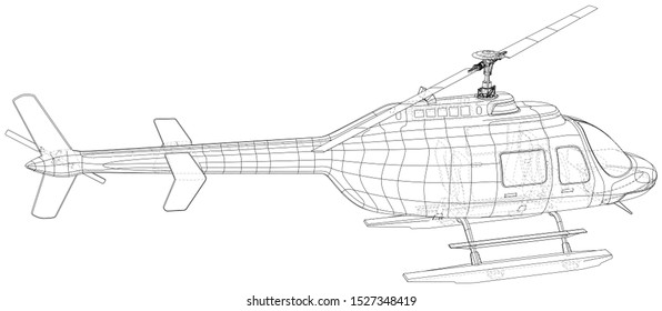 Helicopter in outline style. Created wireframe illustration of 3d.