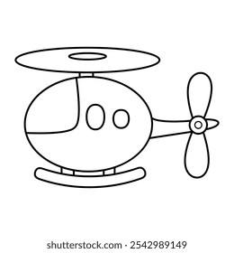 Ilustração Vetorial do Contorno do Helicóptero. Este é um simples esboço em preto-e-branco de ilustração vetorial de um helicóptero. O projeto do helicóptero inclui um corpo grande e arredondado com duas janelas circulares.