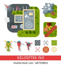 Helicopter pad landing ground landing area platform vector top view illustration