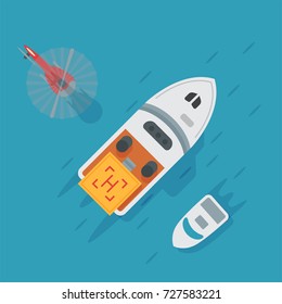 Helicopter pad landing water boat area platform vector top view illustration