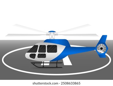 Helicopter Parked at Helipad. Vector Illustration. 