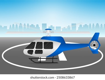 Helicopter Parked at Helipad. Vector Illustration. 