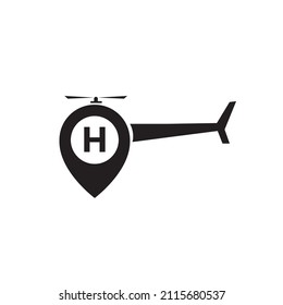helicopter with parking pin map location logo design, vector graphic symbol icon sign illustration